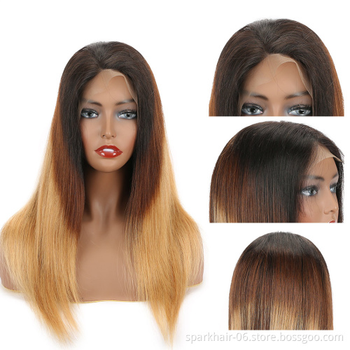 SPARK Wholesale Ombre Blonde 3 Tones Hair Wigs T1B/4/27 Honey Brown Color Straight Human Hair Lace Front Wigs African America